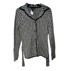 Willi Smith Women's Houndstooth Cardigan Jacket Black & White Size M